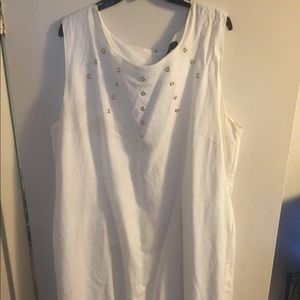 Linen white summer dress with gold eyelets